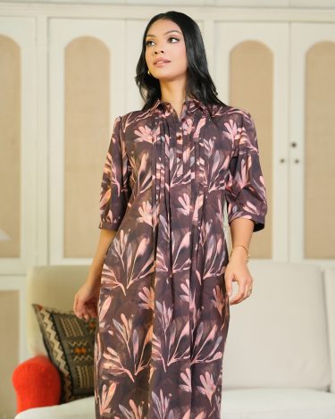 Pintuck Detail Floral Short Dress