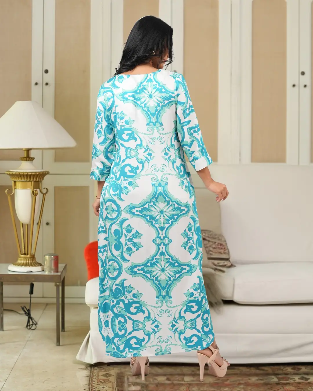 Geometric Patterned V-Neck Maxi Dress - Image 5