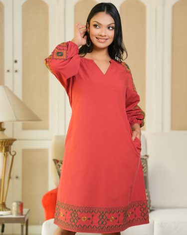 Embroidered Raglan Puff Sleeve Short Dress