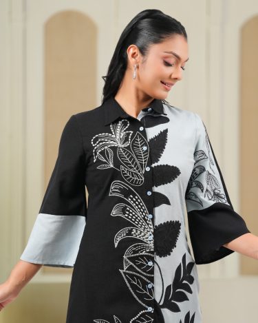 Leaf Applique Detailed Short Dress