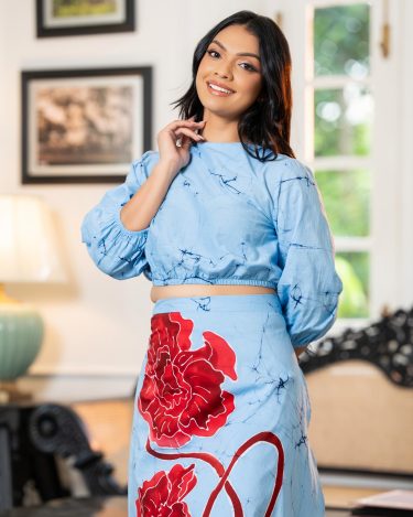 Floral Batik Crop Top and Flare Maxi Skirt Set