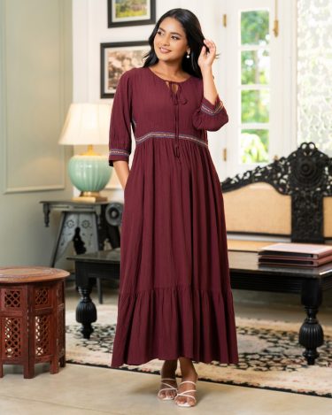 Bohemian Maxi Dress with Tonal Embroidery Accents