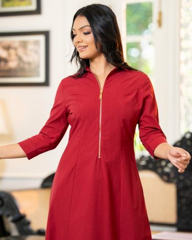 Zipper Detail Collared Maxi Dress