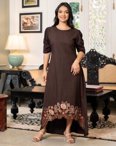 Floral Cut Embroidery Detail High-Low Maxi Dress