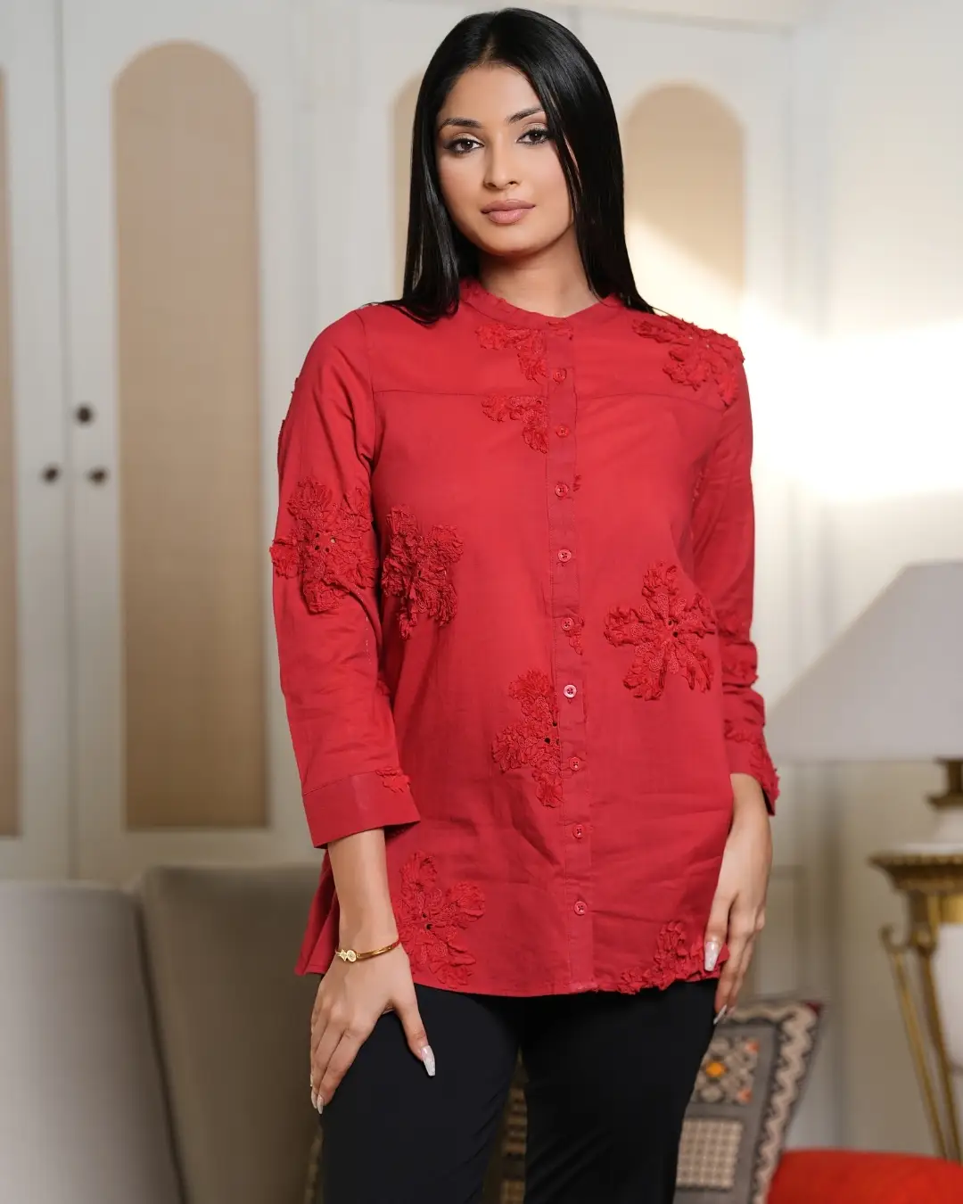 Ribbon Embroidered Floral Button Up Top - Image 2