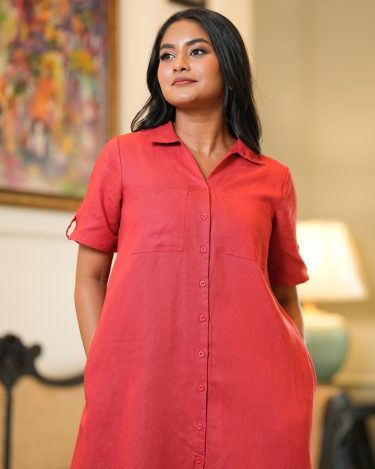 Patch Pocket Detail Relaxed Fit Short Shirt Dress