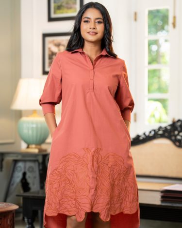 Short Shirt Dress with Hem Embroidery