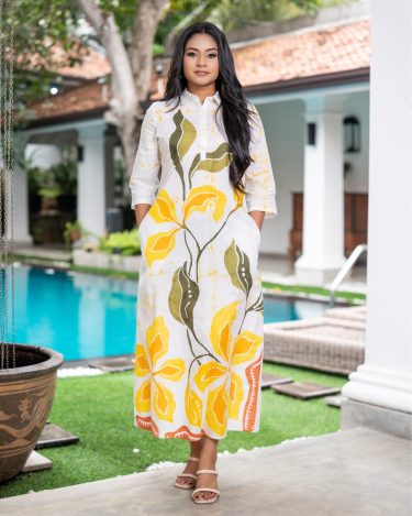 Sunlit Flora Collared Batik Maxi Dress