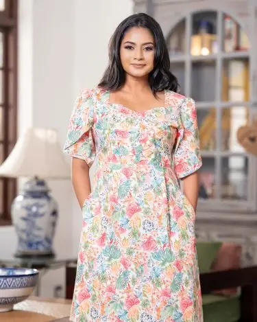 Petal Sleeve Pintuck Detail Short Floral Dress