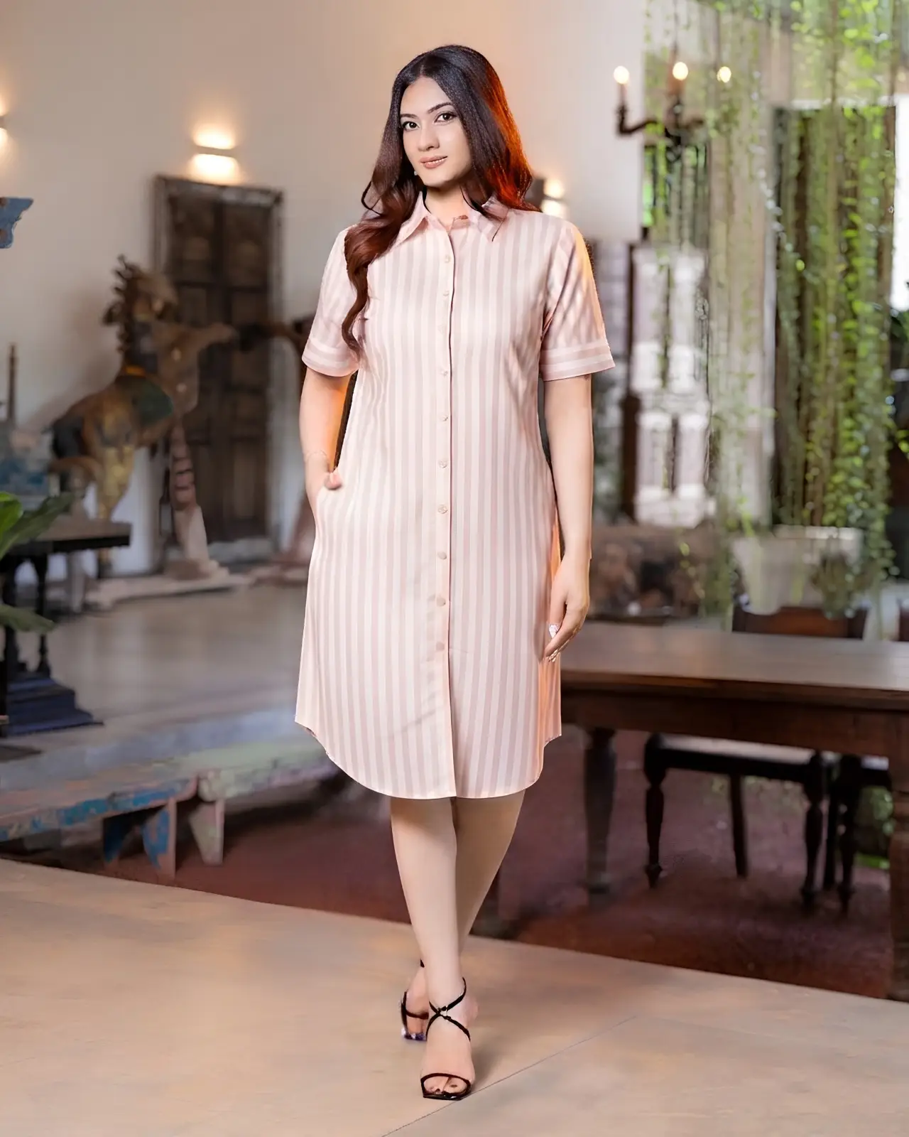 Classic Pinstripe Short Shirt Dress - Image 3