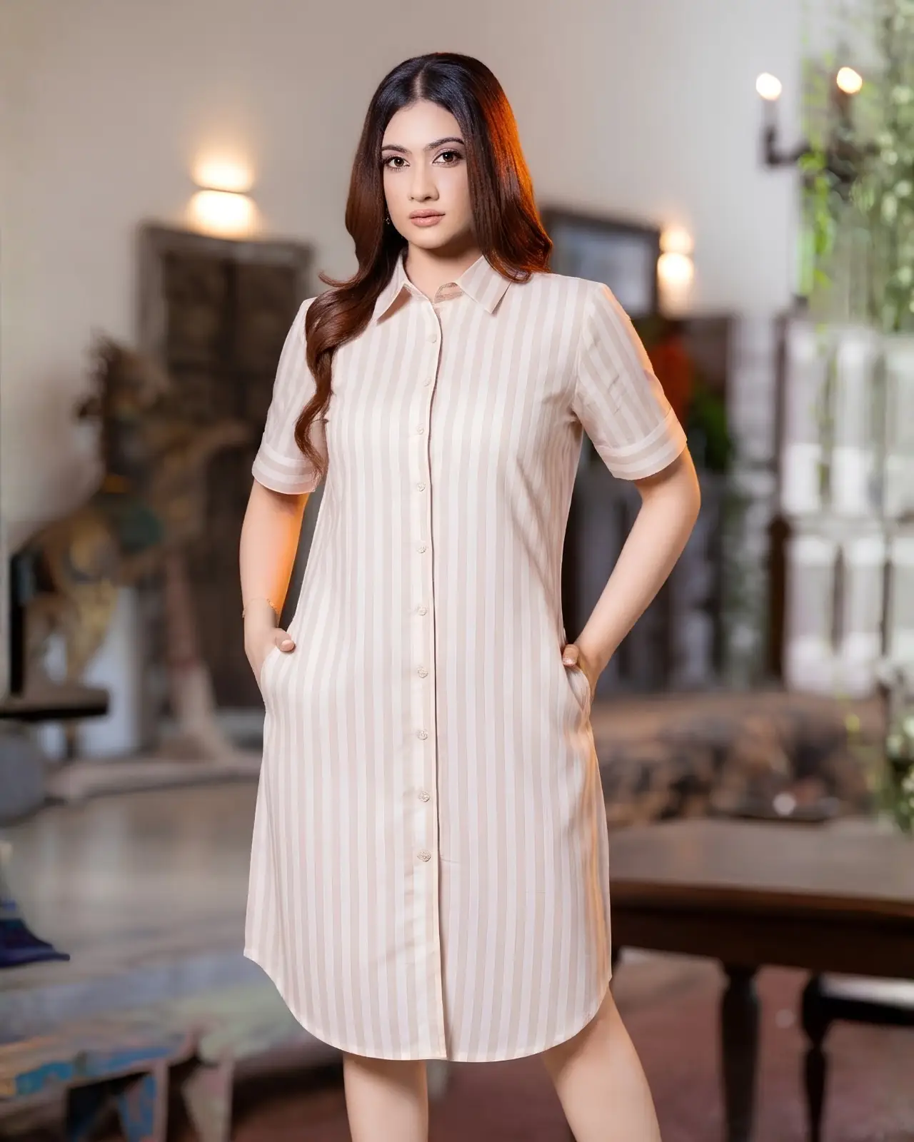 Classic Pinstripe Short Shirt Dress - Image 2