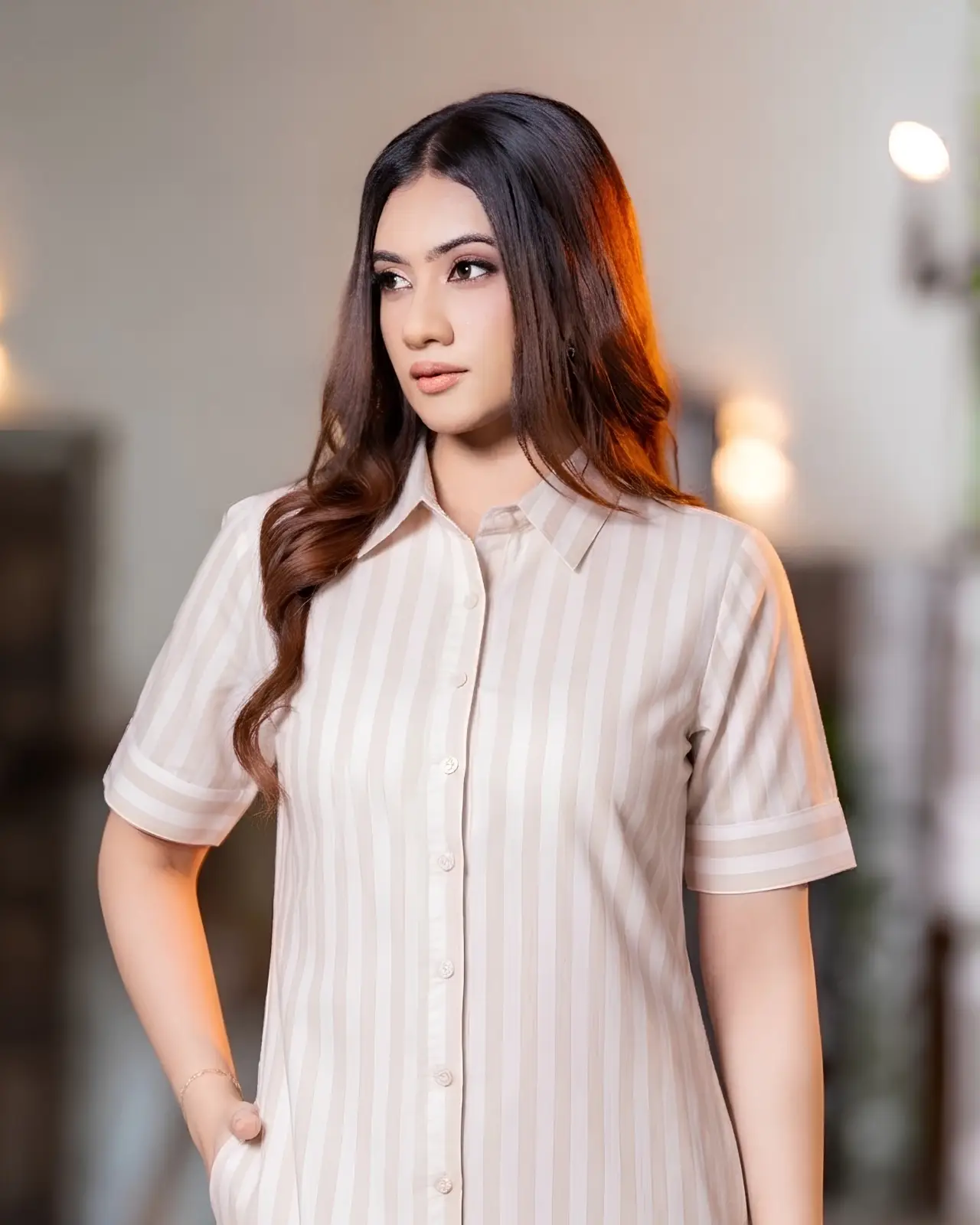 Classic Pinstripe Short Shirt Dress - Image 5