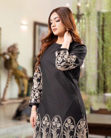 The Golden Arch Motif Embroidered Short Shift Dress